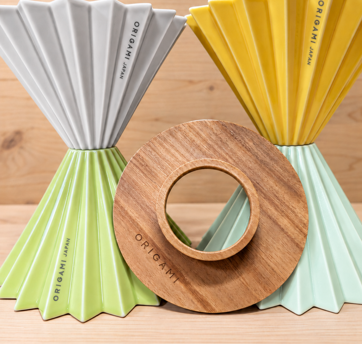 Origami cerámica M + Origami dripper madera